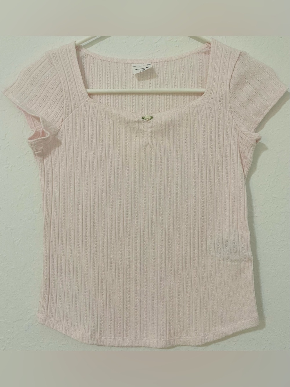 abercrombie kids Pink Ribbed Square Neck Tee